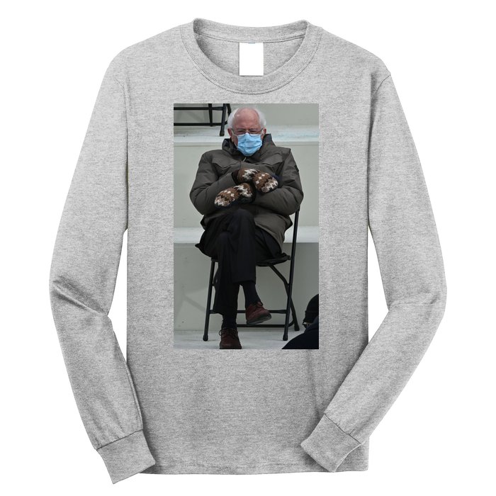 Sleepy Bernie Sanders Mittens Sitting Inauguration Long Sleeve Shirt
