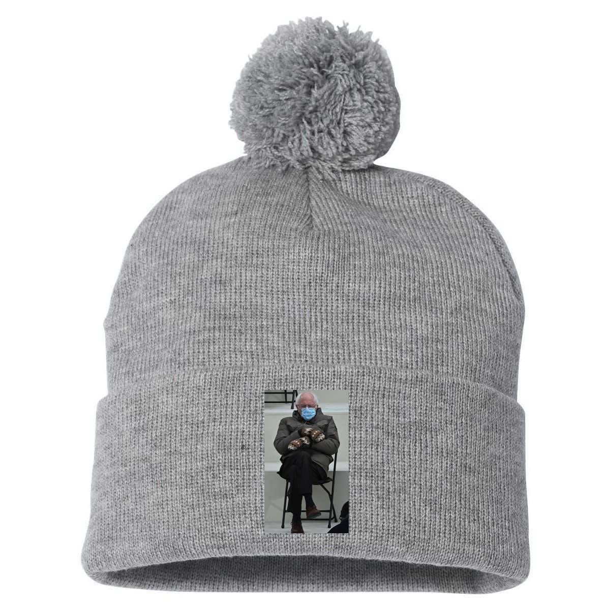 Sleepy Bernie Sanders Mittens Sitting Inauguration Pom Pom 12in Knit Beanie