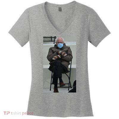 Sleepy Bernie Sanders Mittens Sitting Inauguration Women's V-Neck T-Shirt