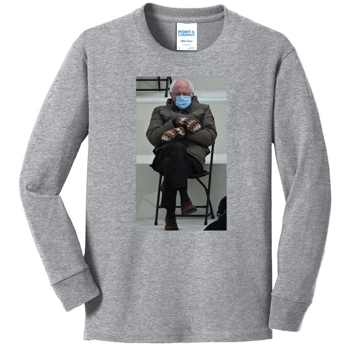 Sleepy Bernie Sanders Mittens Sitting Inauguration Kids Long Sleeve Shirt