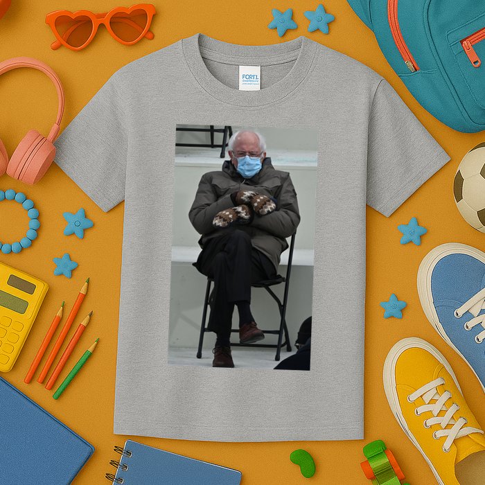 Sleepy Bernie Sanders Mittens Sitting Inauguration Kids T-Shirt
