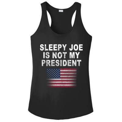Sleepy Joe Is Not My President American Flag Ladies PosiCharge Competitor Racerback Tank