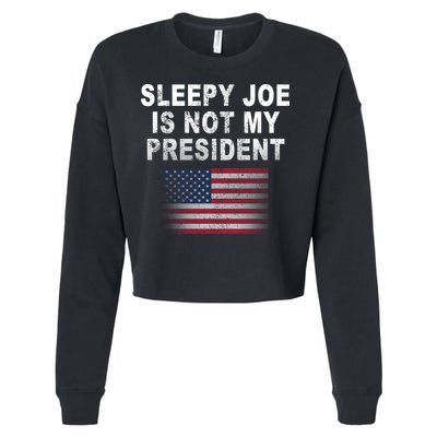 Sleepy Joe Is Not My President American Flag Cropped Pullover Crew