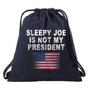 Sleepy Joe Is Not My President American Flag Drawstring Bag