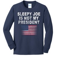 Sleepy Joe Is Not My President American Flag Kids Long Sleeve Shirt