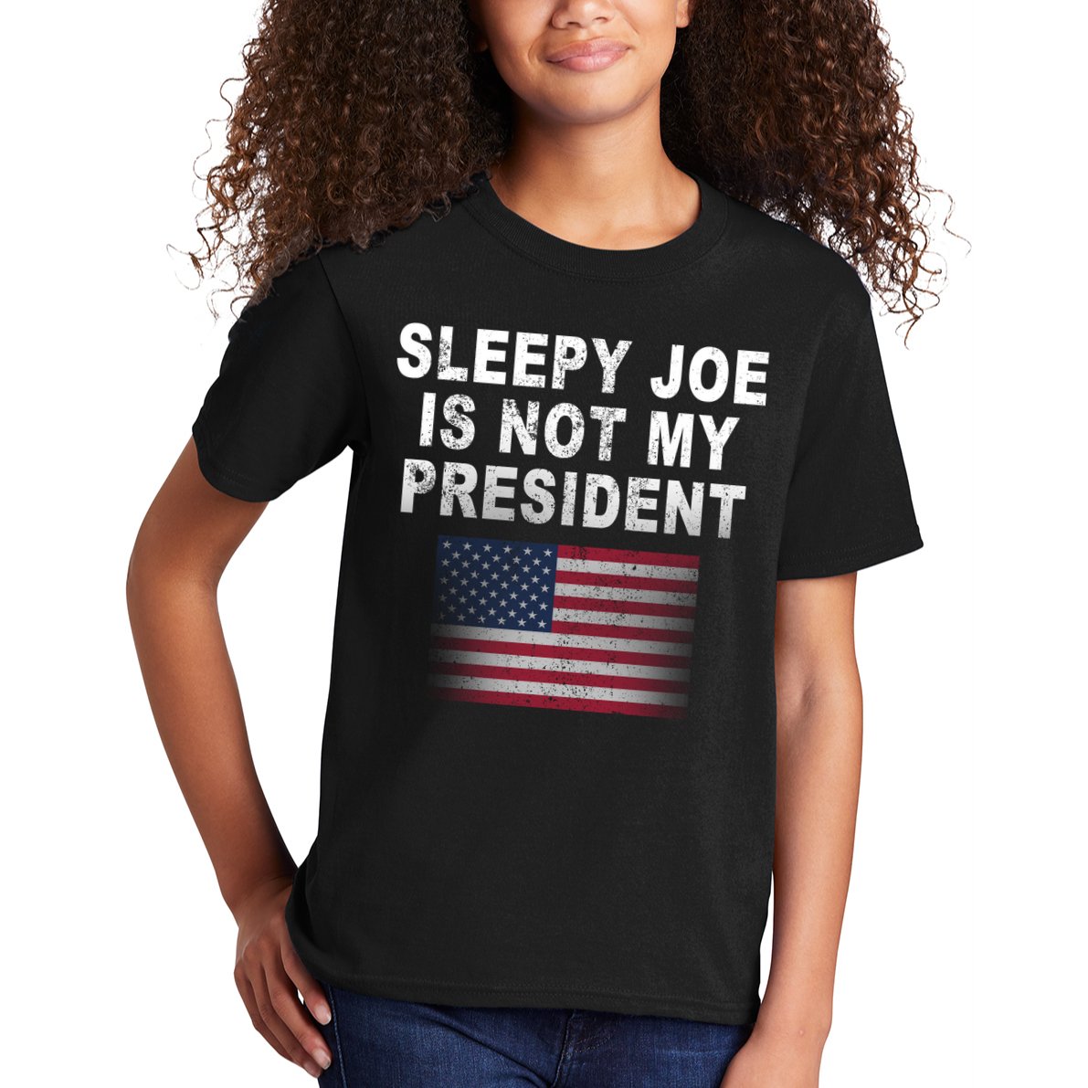 Sleepy Joe Is Not My President American Flag Kids T-Shirt
