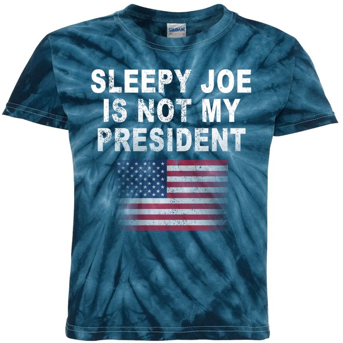 Sleepy Joe Is Not My President American Flag Kids Tie-Dye T-Shirt