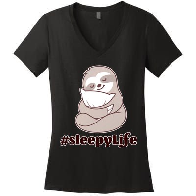 Sleepy Life Sloth Women's V-Neck T-Shirt