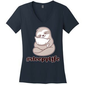 Sleepy Life Sloth Women's V-Neck T-Shirt