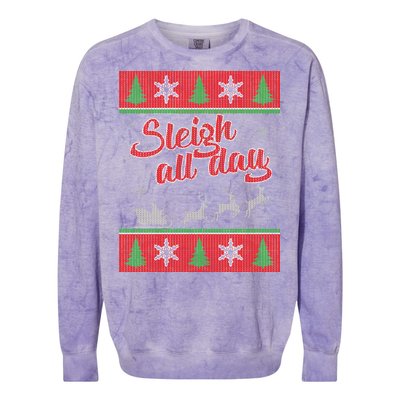 Sleigh All Day Ugly Christmas Colorblast Crewneck Sweatshirt