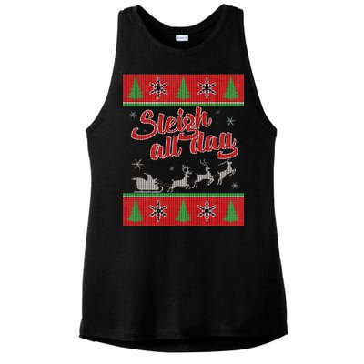 Sleigh All Day Ugly Christmas Ladies PosiCharge Tri-Blend Wicking Tank