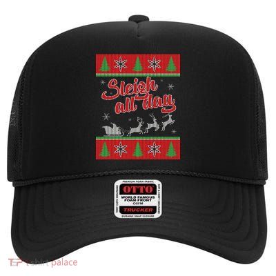 Sleigh All Day Ugly Christmas High Crown Mesh Back Trucker Hat