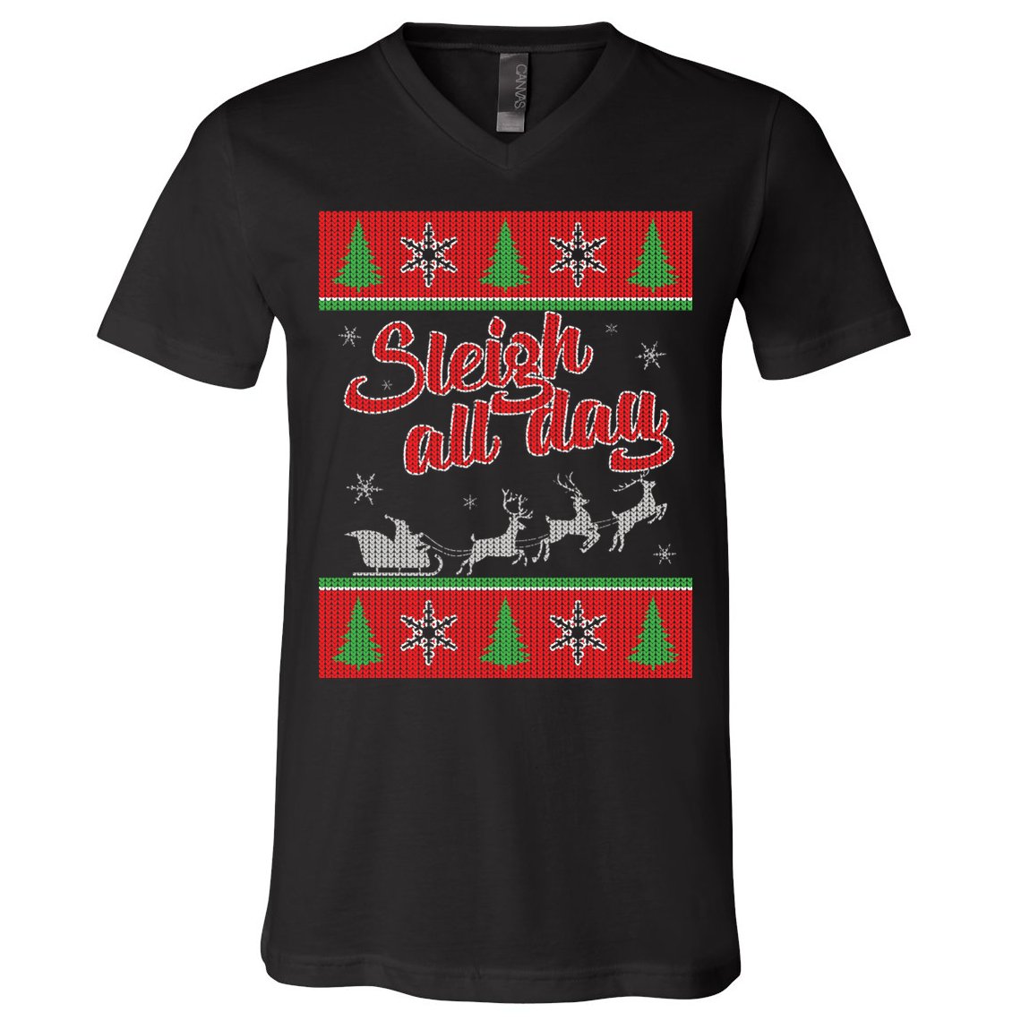 Sleigh All Day Ugly Christmas V-Neck T-Shirt