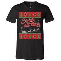 Sleigh All Day Ugly Christmas V-Neck T-Shirt