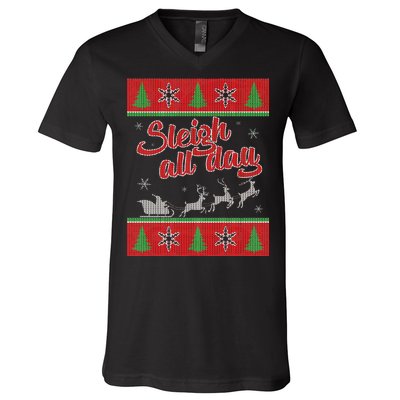 Sleigh All Day Ugly Christmas V-Neck T-Shirt