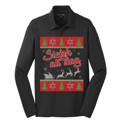 Sleigh All Day Ugly Christmas Silk Touch Performance Long Sleeve Polo