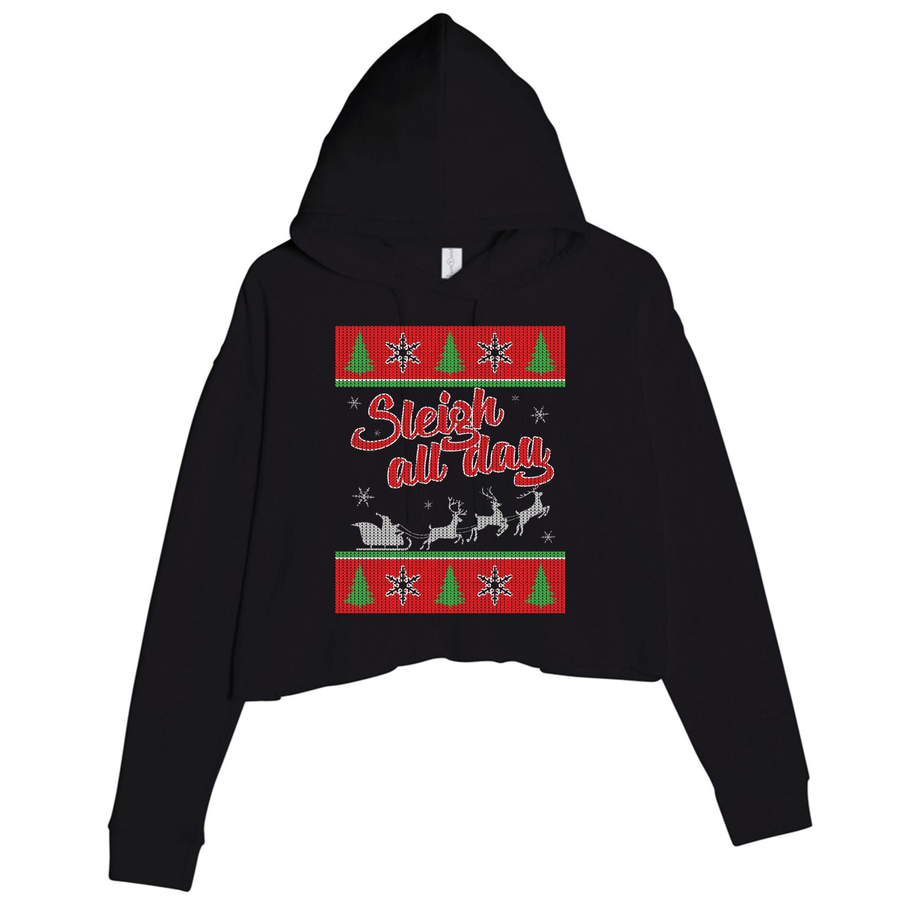 Sleigh All Day Ugly Christmas Crop Fleece Hoodie