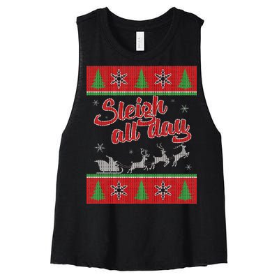 Sleigh All Day Ugly Christmas Women's Racerback Cropped Tank