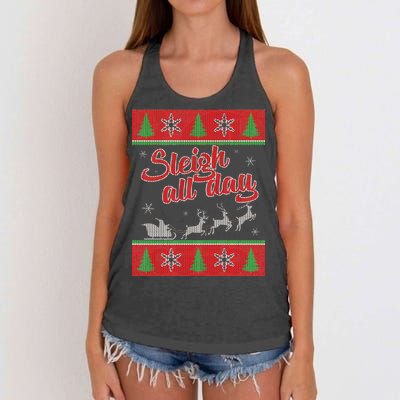 Sleigh All Day Ugly Christmas Women's Knotted Racerback Tank