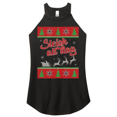 Sleigh All Day Ugly Christmas Women’s Perfect Tri Rocker Tank