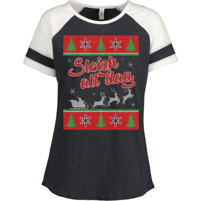 Sleigh All Day Ugly Christmas Enza Ladies Jersey Colorblock Tee