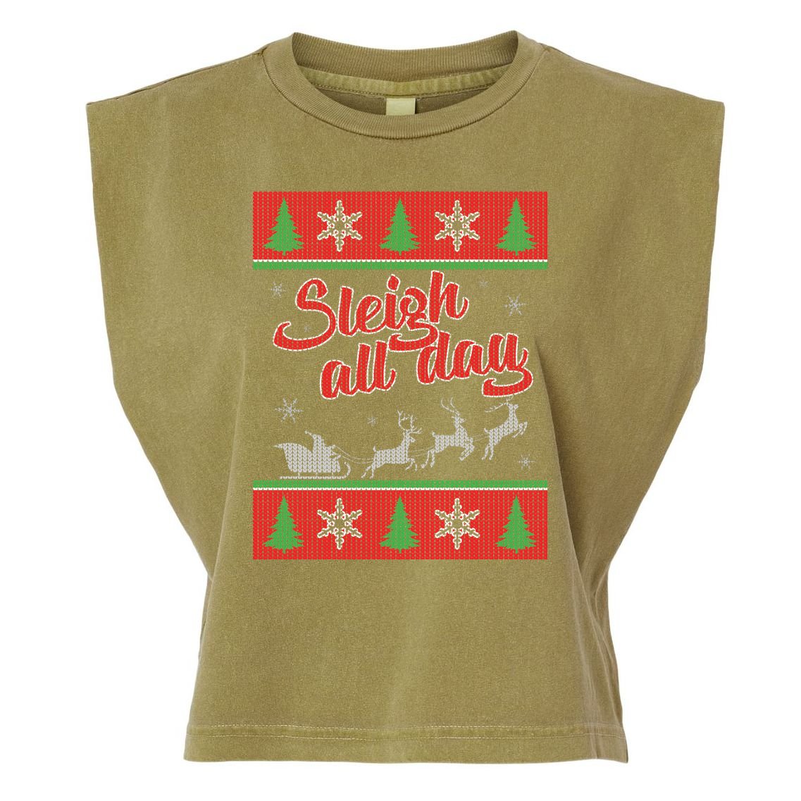 Sleigh All Day Ugly Christmas Garment-Dyed Women's Muscle Tee