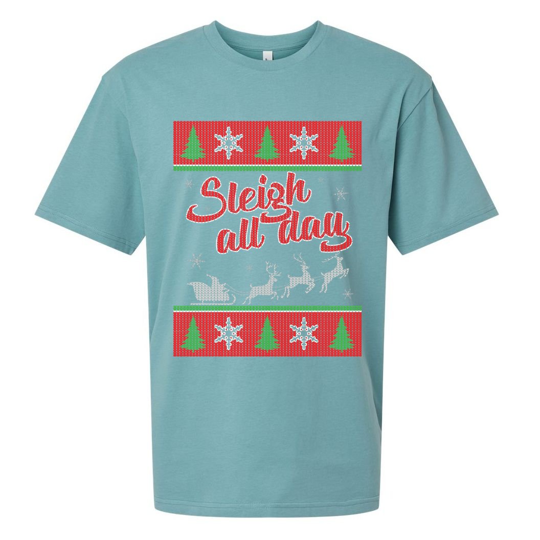 Sleigh All Day Ugly Christmas Sueded Cloud Jersey T-Shirt