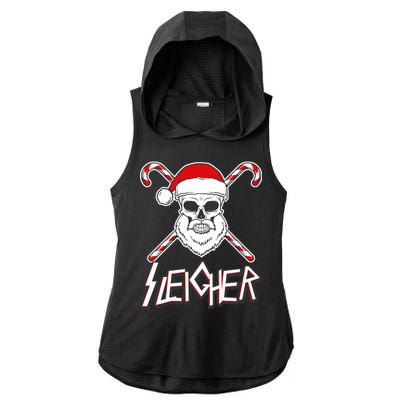 Sleigher Santa Candy Cane Skull Ladies PosiCharge Tri-Blend Wicking Draft Hoodie Tank