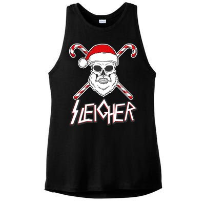 Sleigher Santa Candy Cane Skull Ladies PosiCharge Tri-Blend Wicking Tank