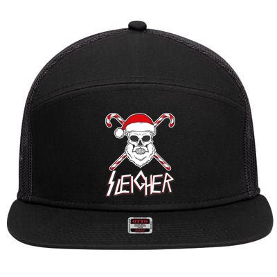 Sleigher Santa Candy Cane Skull 7 Panel Mesh Trucker Snapback Hat