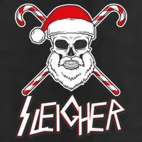 Sleigher Santa Candy Cane Skull 7 Panel Mesh Trucker Snapback Hat
