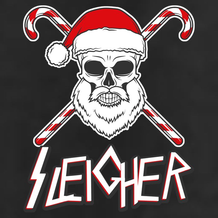 Sleigher Santa Candy Cane Skull 7 Panel Mesh Trucker Snapback Hat