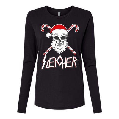 Sleigher Santa Candy Cane Skull Womens Cotton Relaxed Long Sleeve T-Shirt