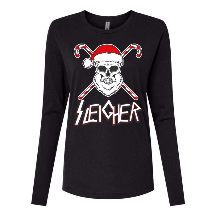 Sleigher Santa Candy Cane Skull Womens Cotton Relaxed Long Sleeve T-Shirt