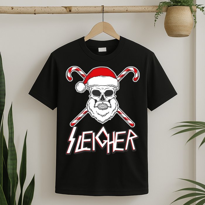 Sleigher Santa Candy Cane Skull T-Shirt