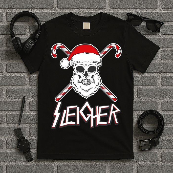 Sleigher Santa Candy Cane Skull T-Shirt