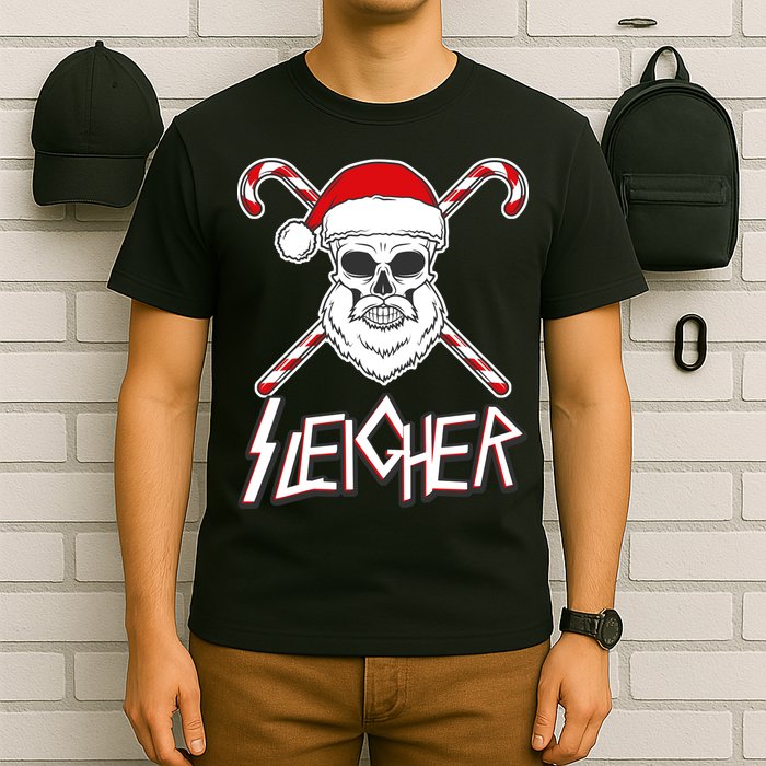 Sleigher Santa Candy Cane Skull T-Shirt