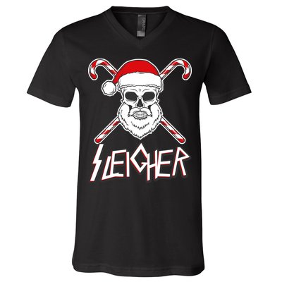 Sleigher Santa Candy Cane Skull V-Neck T-Shirt