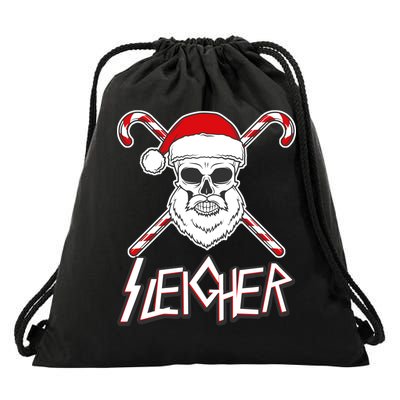 Sleigher Santa Candy Cane Skull Drawstring Bag