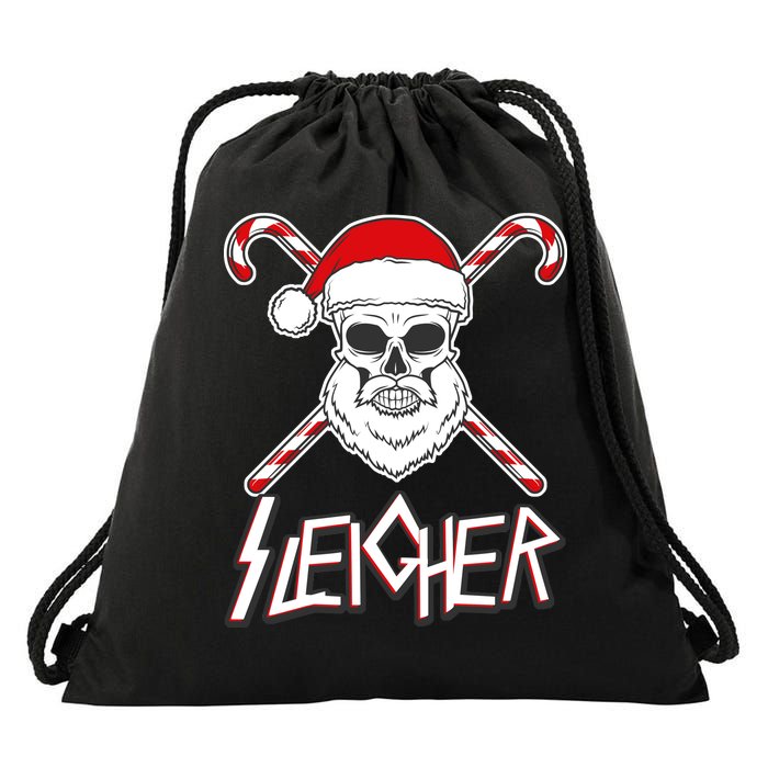 Sleigher Santa Candy Cane Skull Drawstring Bag