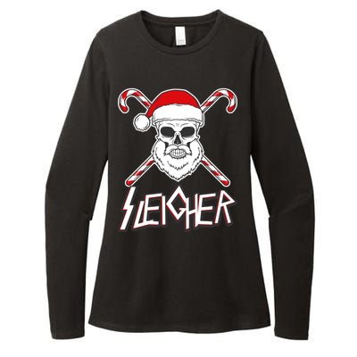 Sleigher Santa Candy Cane Skull Womens CVC Long Sleeve Shirt