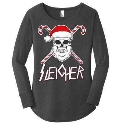 Sleigher Santa Candy Cane Skull Women's Perfect Tri Tunic Long Sleeve Shirt