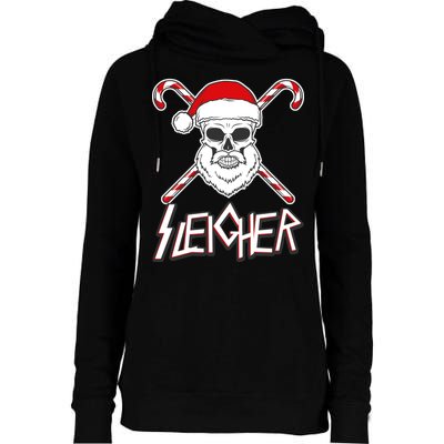 Sleigher Santa Candy Cane Skull Womens Funnel Neck Pullover Hood