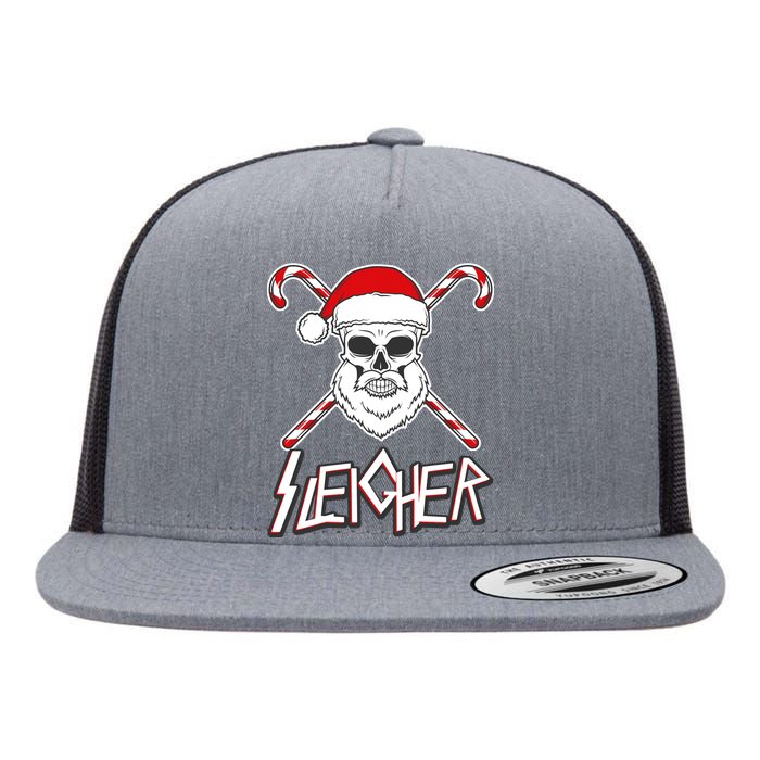 Sleigher Santa Candy Cane Skull Flat Bill Trucker Hat