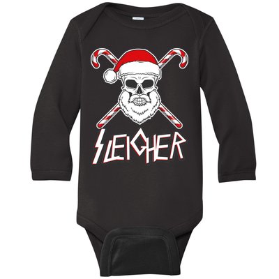 Sleigher Santa Candy Cane Skull Baby Long Sleeve Bodysuit