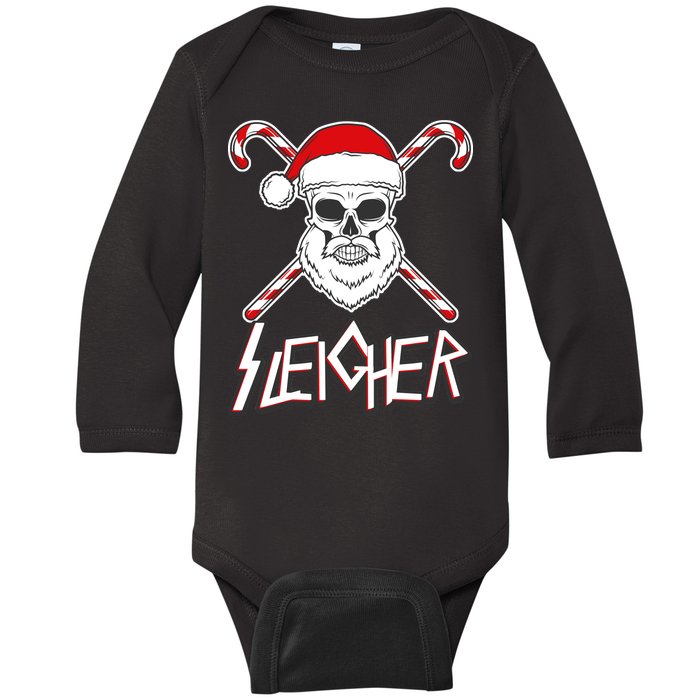 Sleigher Santa Candy Cane Skull Baby Long Sleeve Bodysuit