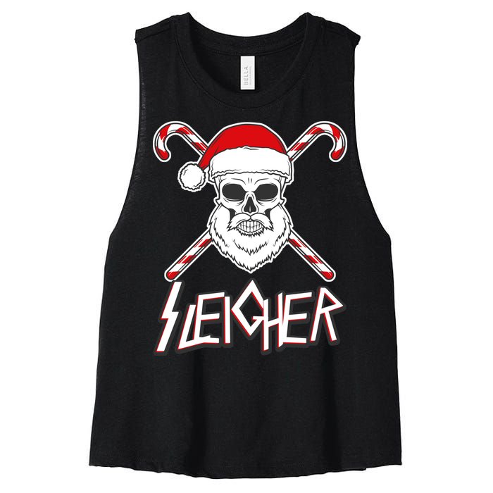 Sleigher Santa Candy Cane Skull Women's Racerback Cropped Tank