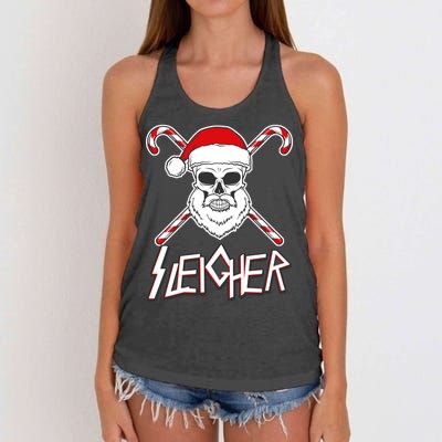 Sleigher Santa Candy Cane Skull Women's Knotted Racerback Tank