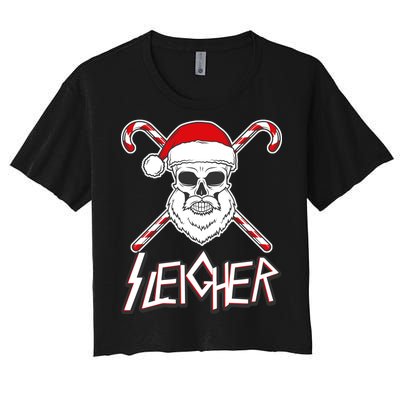 Sleigher Santa Candy Cane Skull Women's Crop Top Tee