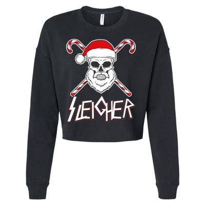 Sleigher Santa Candy Cane Skull Cropped Pullover Crew